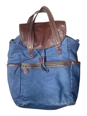 Punctuate by Barnes & Noble blue & brown denim backpack